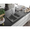 Mexen Gaspar granitische spoelbak 1,5-kamer met afdruiprek en keukenmengkraan Duero, grijs - 6507-71-671600-00