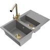Mexen Gaspar évier en granit 1,5 bac avec égouttoir et robinet de cuisine Duero, gris - 6507-71-671600-50