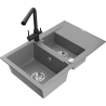 Mexen Gaspar granite sink 1.5-bowl with drainer and Duero kitchen tap, grey - 6507-71-671600-70