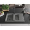 Mexen Gaspar granitspüle 1,5-beckig mit Abtropffläche und Küchenarmatur Duero, grau - 6507-71-671600-70-B