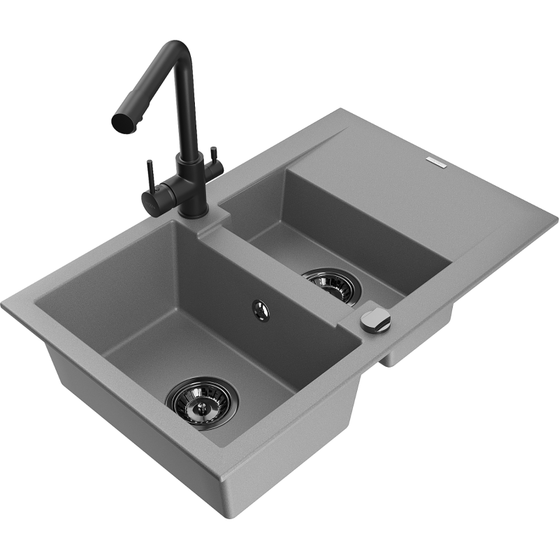 Mexen Gaspar granit diskho 1,5-kammare med dräneringsbräda och köksblandare Duero, grå - 6507-71-671600-70-B