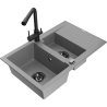 Mexen Gaspar fregadero de granito de 1,5 senos con escurridor y grifo de cocina Duero, gris - 6507-71-671600-70-B