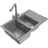 Mexen Gaspar granite sink 1.5-bowl with drainer and Duero kitchen tap, grey - 6507-71-671600-71