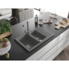 Mexen Gaspar 1,5-Becken Granitspüle mit Abtropffläche und Küchenarmatur Duero, grau - 6507-71-671600-71