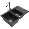Mexen Gaspar fregadero de granito de 1,5 senos con escurridor y grifo de cocina Duero, negro/plata - 6507-73-671600-00
