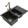 Mexen Gaspar granite sink with 1.5 bowls and drainer and Duero kitchen tap, black/silver - 6507-73-671600-50
