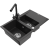 Mexen Gaspar fregadero de granito de 1,5 compartimentos con escurridor y grifo de cocina Duero, negro/plata - 6507-73-671600-70