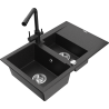 Mexen Gaspar lava-loiça de granito com 1,5 cubas, escorredor e misturadora de cozinha Duero, preto/prata - 6507-73-671600-70