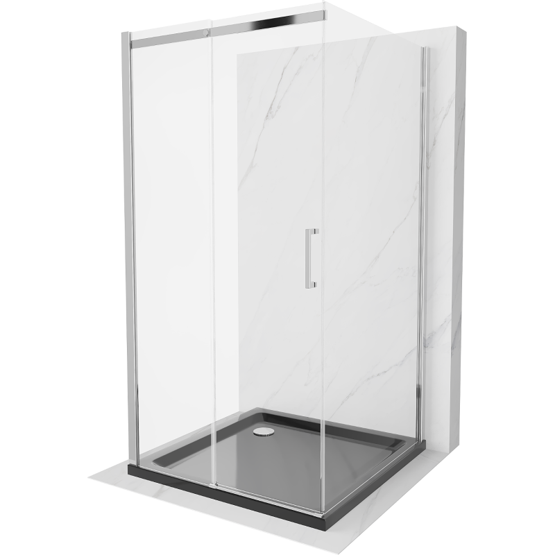 Mexen Omega-3S cabine de douche à 3 parois, coulissante 100x100 cm, transparent, chromé + receveur de douche plat