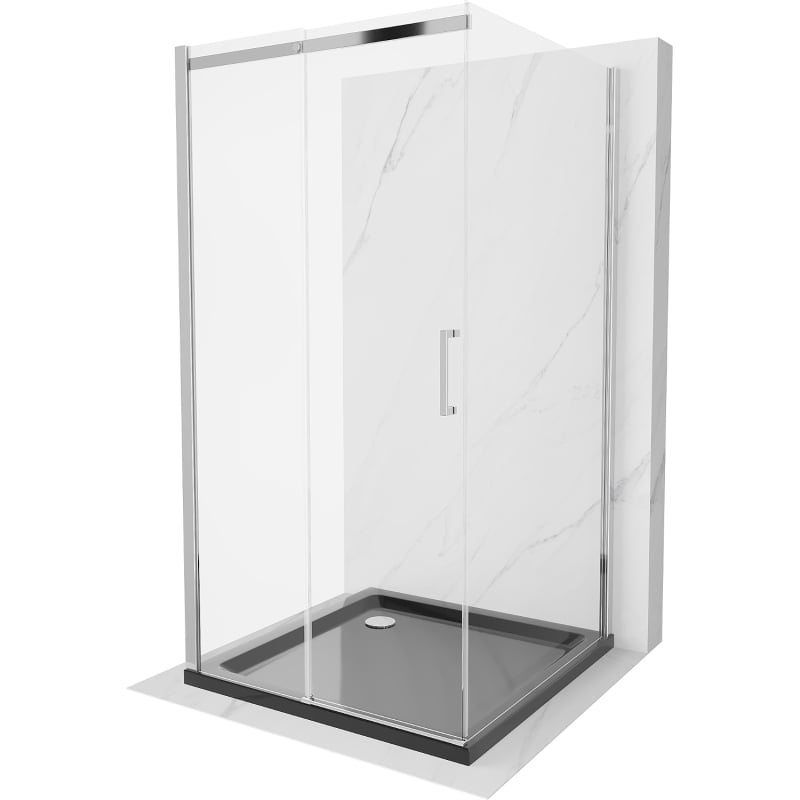 Mexen Omega-3S dušišinurk 3-seinaline, lükand, 100x100 cm, läbipaistev, kroom + Flat alusvann - 825-100-100-01-00-3s-4070