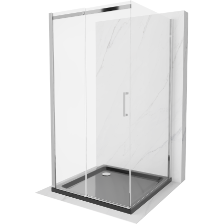 Mexen Omega-3S cabine de douche à 3 parois, coulissante 100x100 cm, transparent, chromé + receveur de douche plat