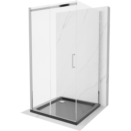 Mexen Omega-3S cabine de duche de 3 paredes, de correr 100x100 cm, transparente, cromado + base plana