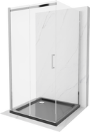 Mexen Omega-3S 3-stenska prha kabina, drsna 100x100 cm, prosojna, krom + pladenj Flat - 825-100-100-01-00-3s-4070