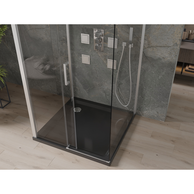 Mexen Omega-3S cabine de douche à 3 parois, coulissante 100x100 cm, transparent, chromé + receveur de douche plat