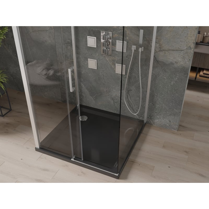 Mexen Omega-3S dušišinurk 3-seinaline, lükand, 100x100 cm, läbipaistev, kroom + Flat alusvann - 825-100-100-01-00-3s-4070