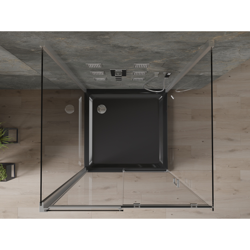 Mexen Omega-3S 3-stenska prha kabina, drsna 100x100 cm, prosojna, krom + pladenj Flat - 825-100-100-01-00-3s-4070