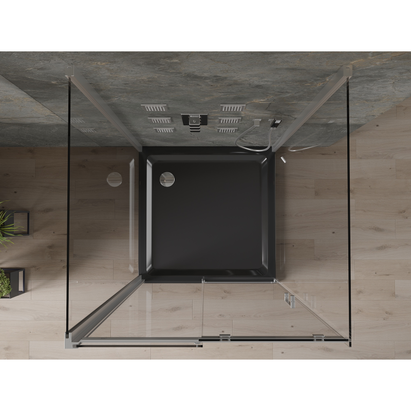 Mexen Omega-3S cabine de douche à 3 parois, coulissante 100x100 cm, transparent, chromé + receveur de douche plat