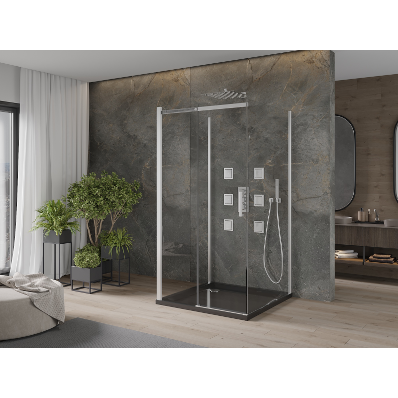 Mexen Omega-3S cabine de duche de 3 paredes, de correr 100x100 cm, transparente, cromado + base plana