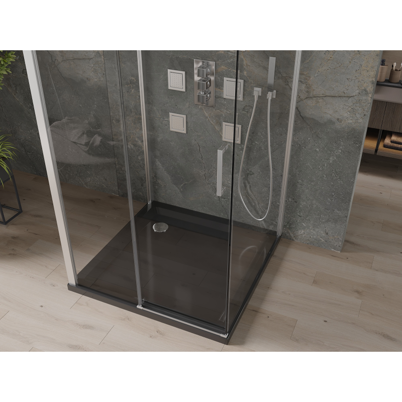 Mexen Omega-3S cabine de douche à 3 parois, coulissante 100x100 cm, transparent, chromé + receveur de douche plat