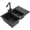 Mexen Gaspar fregadero de granito 1,5 cubetas con escurridor y grifo de cocina Duero, negro/plateado - 6507-73-671600-70-B