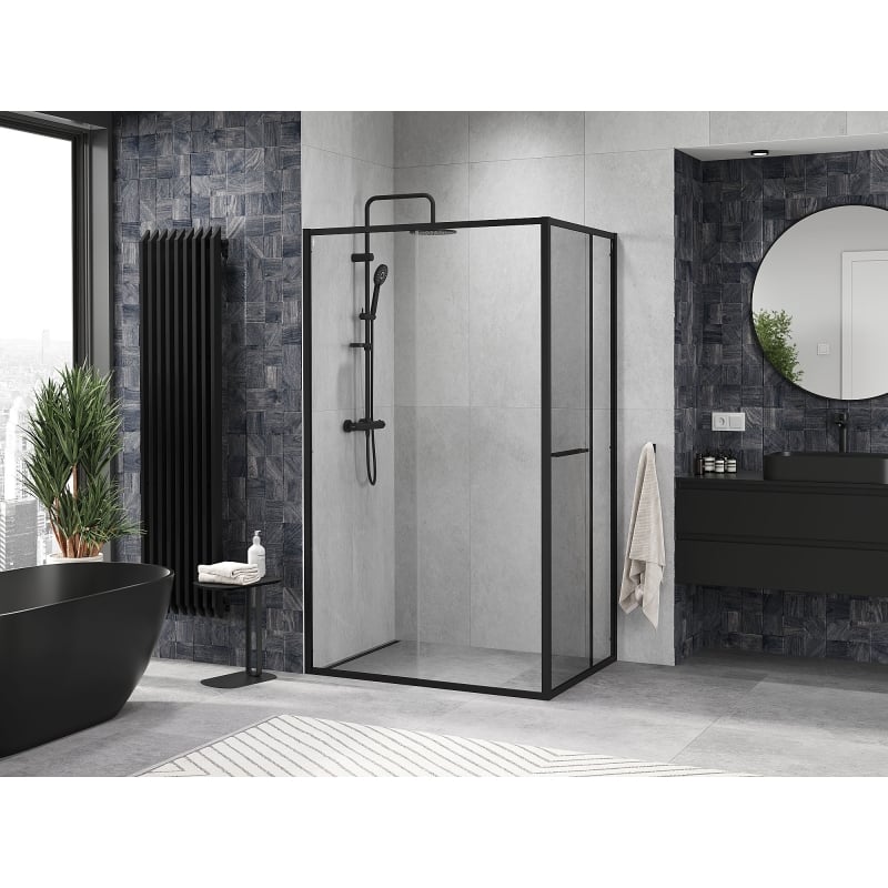 Mexen Linea cabine de duche deslizante 90 x 85 cm, transparente, preta - 8E1-090-085-70-70