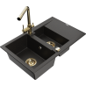 Mexen Gaspar granite sink 1.5-bowl with drainer and Duero kitchen tap, black/gold metallic - 6507-75-671600-50