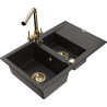 Mexen Gaspar Granitspüle 1,5-Becken mit Abtropffläche und Küchenarmatur Duero, schwarz/goldener Metallic - 6507-75-671600-50