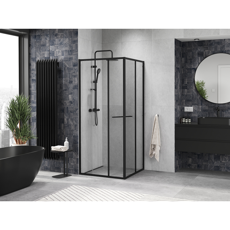 Mexen Linea bīdāmā dušas kabīne 80 x 80 cm, caurspīdīga, melna - 8E1-080-080-70-70