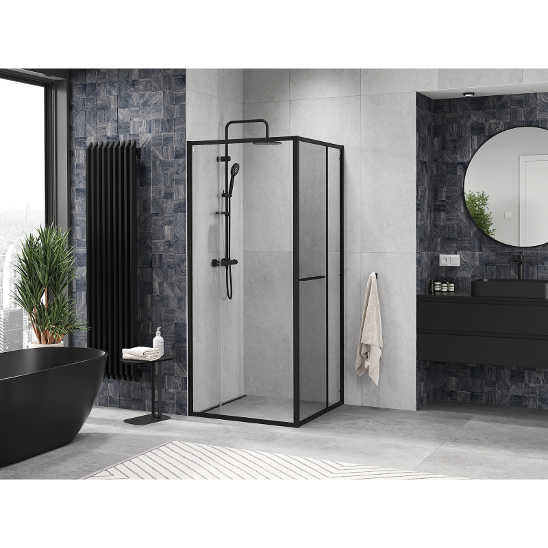 Mexen Linea bīdāmā dušas kabīne 90 x 90 cm, caurspīdīga, melna - 8E1-090-090-70-70