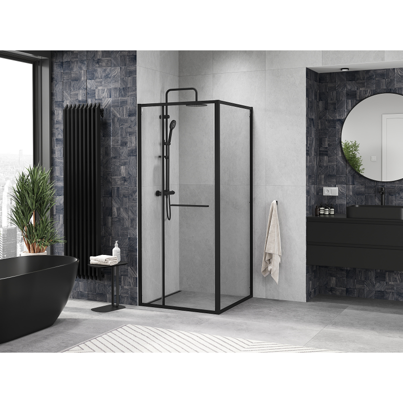 Mexen Linea bīdāmā dušas kabīne 95 x 95 cm, caurspīdīga, melna - 8E1-095-095-70-70