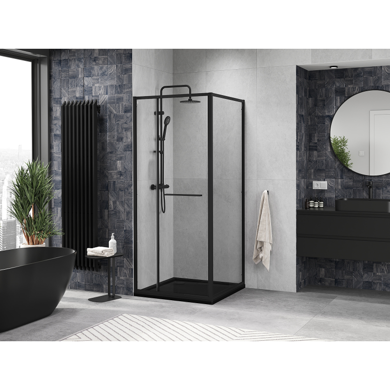 Mexen Linea bīdāmā dušas kabīne 90 x 90 cm, caurspīdīga, melna - 8E1-090-090-70-70