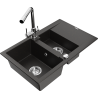 Mexen Gaspar granieten gootsteen 1,5-komorige met afdruiprek en keukenkraan Duero, zwart/gouden metallic - 6507-75-671600-00