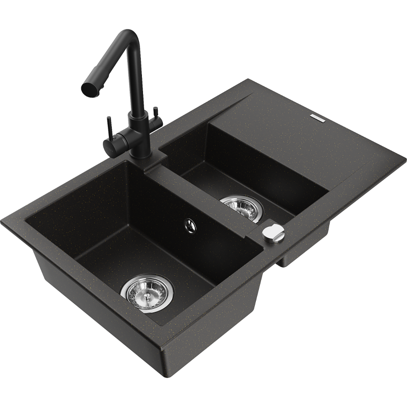 Mexen Gaspar graniten 1,5-Kummer-Spullsteen mat Oflaaf an Kichebatterie Duero, schwaarz/gold - 6507-75-671600-70