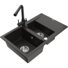 Mexen Gaspar granite sink 1.5-bowl with drainer and Duero kitchen tap, black/gold - 6507-75-671600-70