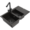 Mexen Gaspar granite sink 1.5-bowl with drainer and Duero kitchen tap, black/gold - 6507-75-671600-70-B