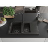 Mexen Gaspar Granitspüle 1,5-Kammer mit Abtropffläche und Küchenarmatur Duero, schwarz/gold - 6507-75-671600-70-B