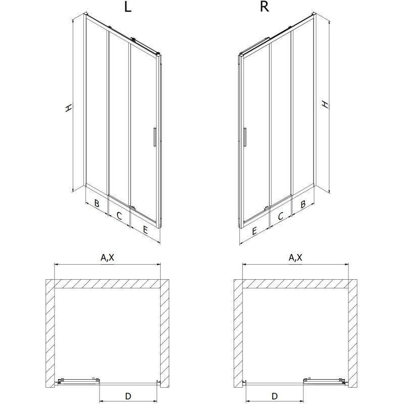 Mexen Exo-3S drzwi prysznicowe rozsuwane 80 cm, transparent, złote - 8153-080-000-50-00