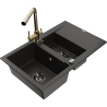 Mexen Gaspar granite sink 1.5-bowl with drainer and Duero kitchen tap, black/gold - 6507-75-671600-50-B