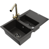Mexen Gaspar granitspüle 1,5-becken mit abtropffläche und küchenarmatur Duero, schwarz/gold - 6507-75-671600-50-B