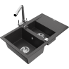 Mexen Gaspar granitische spoelbak 1,5-kamer met afdruiprek en keukenmengkraan Duero, zwart gespikkeld - 6507-76-671600-00