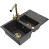 Mexen Gaspar fregadero de granito de 1,5 senos con escurridor y grifo de cocina Duero, negro moteado - 6507-76-671600-50