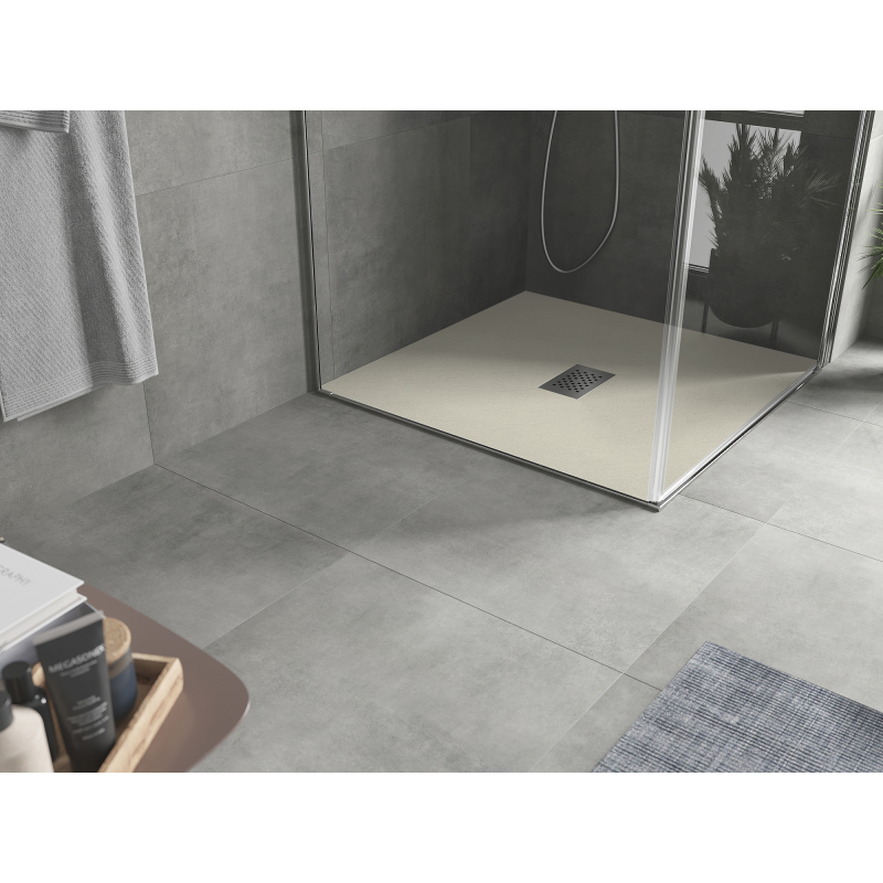 Mexen Hugo brodzik kwadratowy SMC 100 x 100 cm, beżowy, maskownica inox - 42691010-X