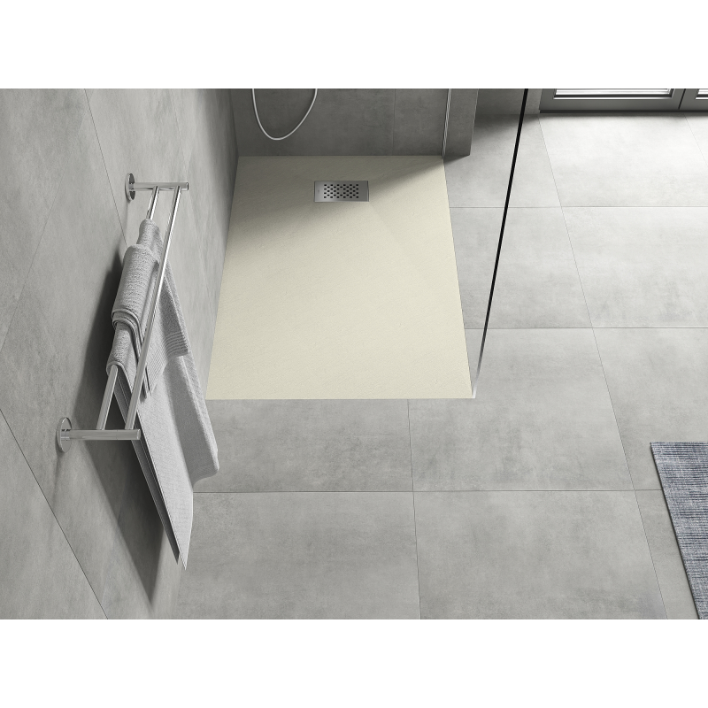 Mexen Hugo taisnstūrveida dušas paliktnis SMC 80 x 70 cm, bēšs, aizsegs inox - 42697080-X