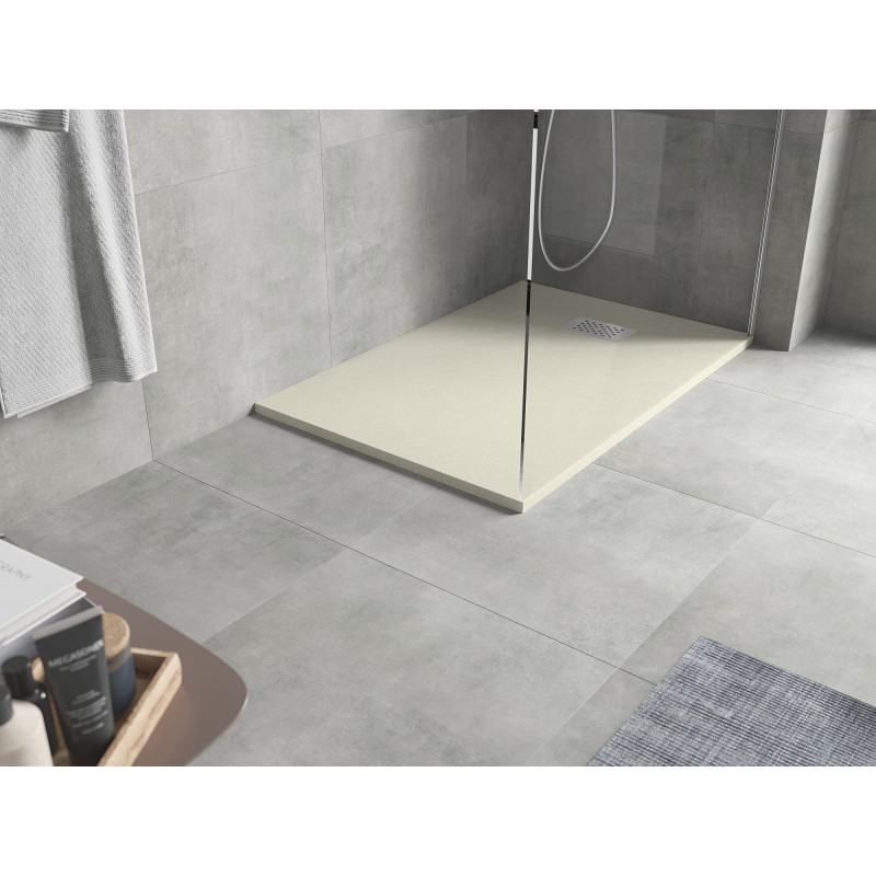 Mexen Hugo plato de ducha rectangular SMC 100 x 90 cm, beige, cubierta inox - 42699010-X