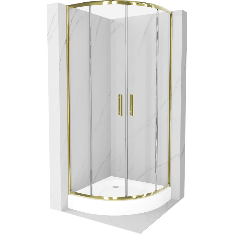 Mexen Rio cabine de douche semi-circulaire 80 x 80 cm, transparent, doré + receveur Rio, blanc - 863-080-080-50-00-4710