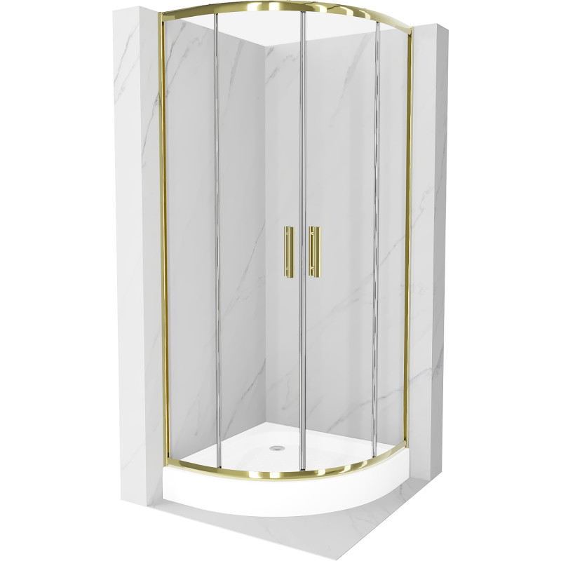 Mexen Rio Halbrunde Duschkabine 80 x 80 cm, transparent, gold + Duschwanne, weiß - 863-080-080-50-00-4710
