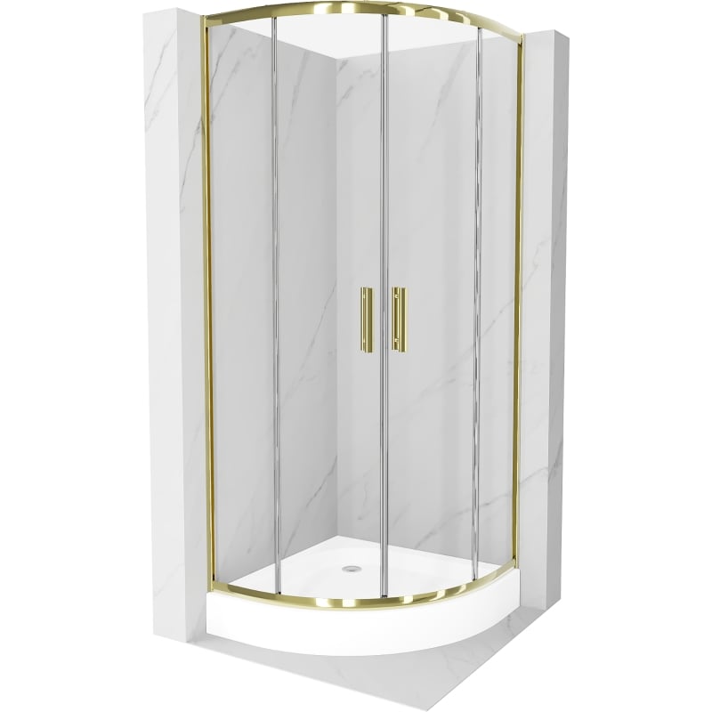 Mexen Rio polukružna tuš kabina 80 x 80 cm, prozirna, zlatna + tuš kada, bijela - 863-080-080-50-00-4710