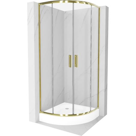 Mexen Rio halvrund duschkabin 80 x 80 cm, transparent, guld + duschbricka, vit - 863-080-080-50-00-4710