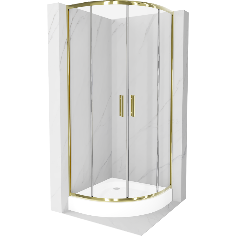 Mexen Rio cabine de douche semi-circulaire 90 x 90 cm, transparent, or + receveur Rio, blanc - 863-090-090-50-00-4710