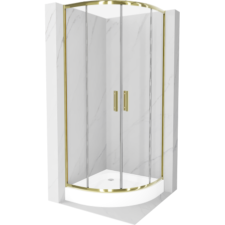 Mexen Rio cabine de douche semi-circulaire 90 x 90 cm, transparent, or + receveur Rio, blanc - 863-090-090-50-00-4710